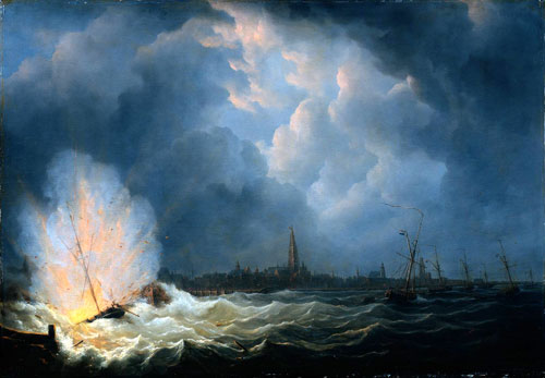 Martinus Schouman - De Nederlandse kanonneerboot nr. 2 onder commando van Jan van Speyk ontploft, 5 februari 1831